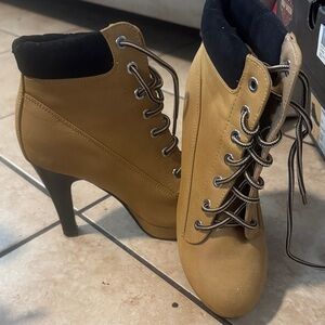 Tan Lace-Up Ankle Boots